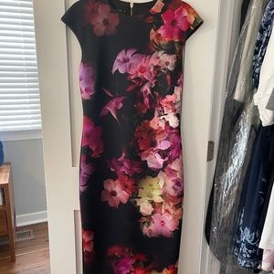 Ted Baker black and pink floral midi dress